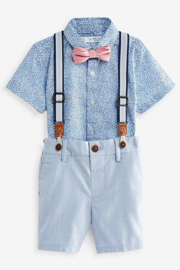 Copy of Blue Floral Shirt, Short and Bowtie Set with Braces..