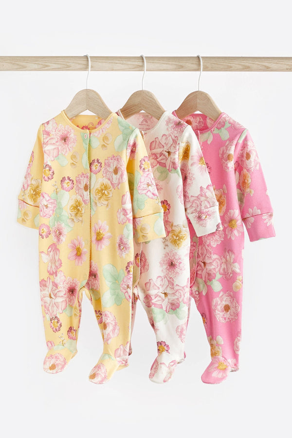 Floral Baby Floral 100% Cotton Sleepsuits 3 Pack