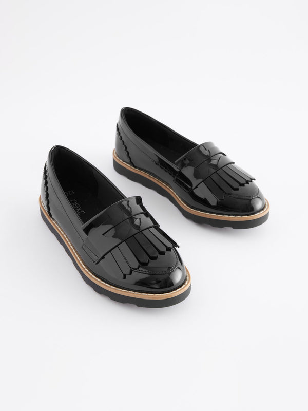 Black Patent Narrow Fit (E) School Tassel Loafers