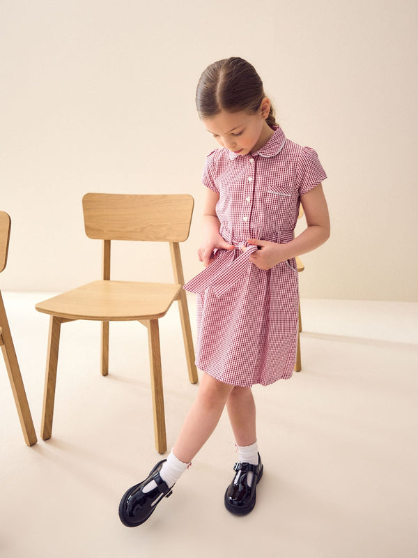 Red Gingham Rich Belted School Dress With Scrunchie (3-14yrs)