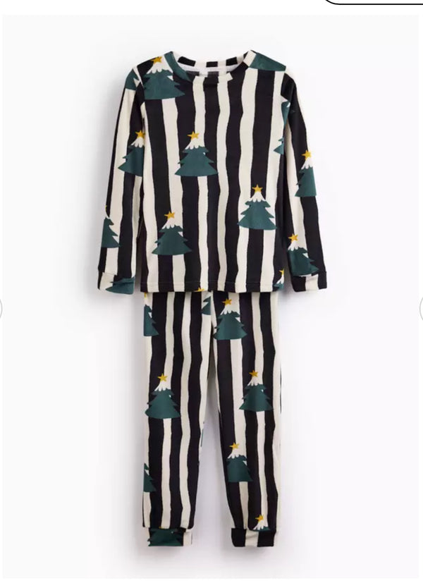 Tu Matching Family Kids' Christmas Trees Mono Striped Slinky Fleece Pyjamas