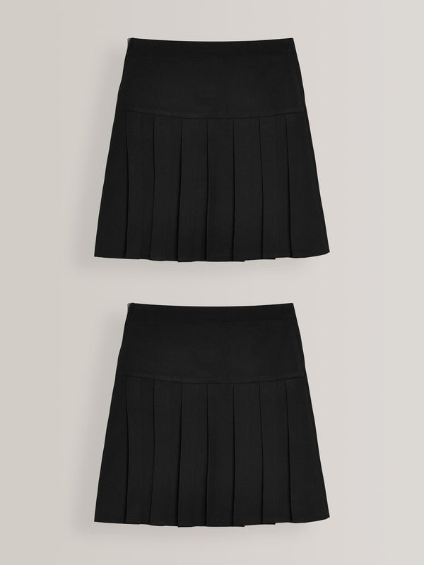 Black Regular Waist 2 Pack Pleated School Skirts (3-16yrs)