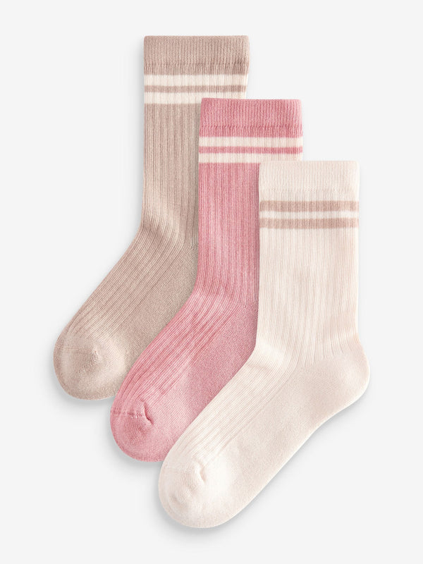 Neutral Regular Length 3 Pack Cotton Rich Cushioned Sole Ankle Socks