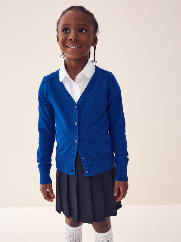 Blue Cotton Rich School V-Neck Cardigan (3-16yrs)