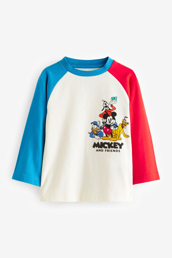 Red/Blue 100% Cotton Mickey Mouse Long Sleeve T-Shirt (3mths-8yrs)