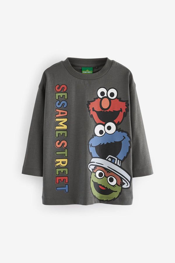 Charcoal Grey 100% Cotton Long Sleeve Sesame Street T-Shirt (3mths-8yrs)