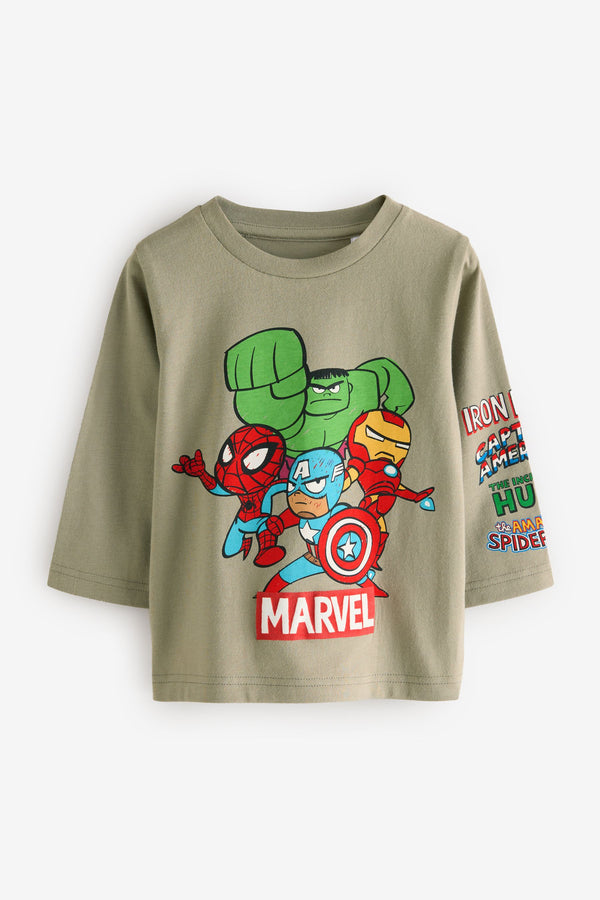 Khaki Green Marvel Long Sleeve T-Shirt (3mths-8yrs)