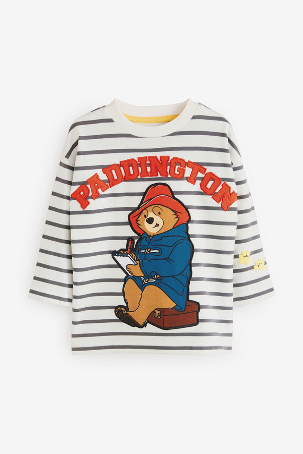 White Paddington Bear Long Sleeve Striped 100% Cotton T-Shirt (3mths-8yrs)