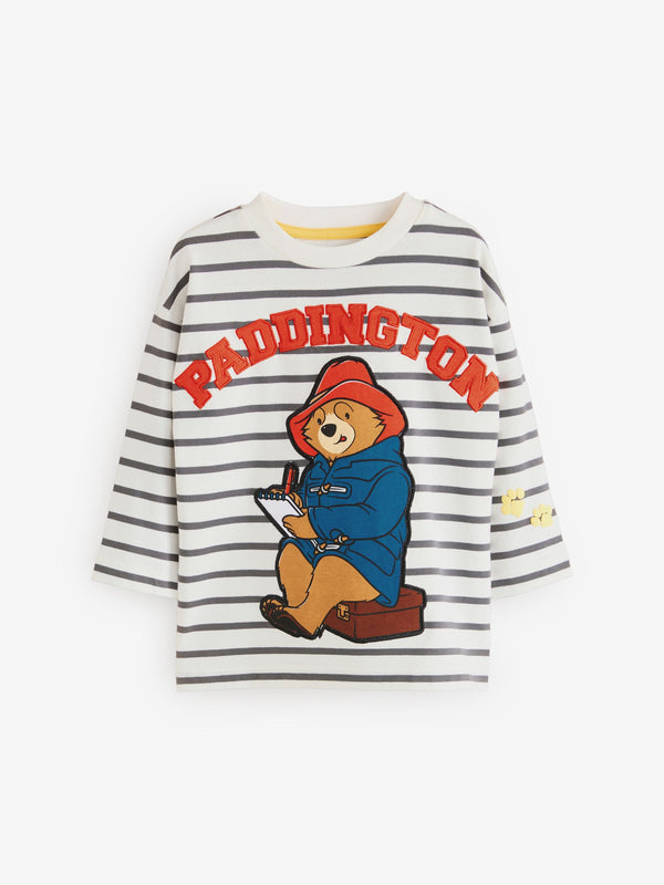 White Paddington Bear Long Sleeve Striped 100% Cotton T-Shirt (3mths-8yrs)