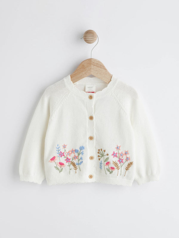Pink Floral Baby Embroidered 100% Cotton Cardigan (0mths-2yrs)