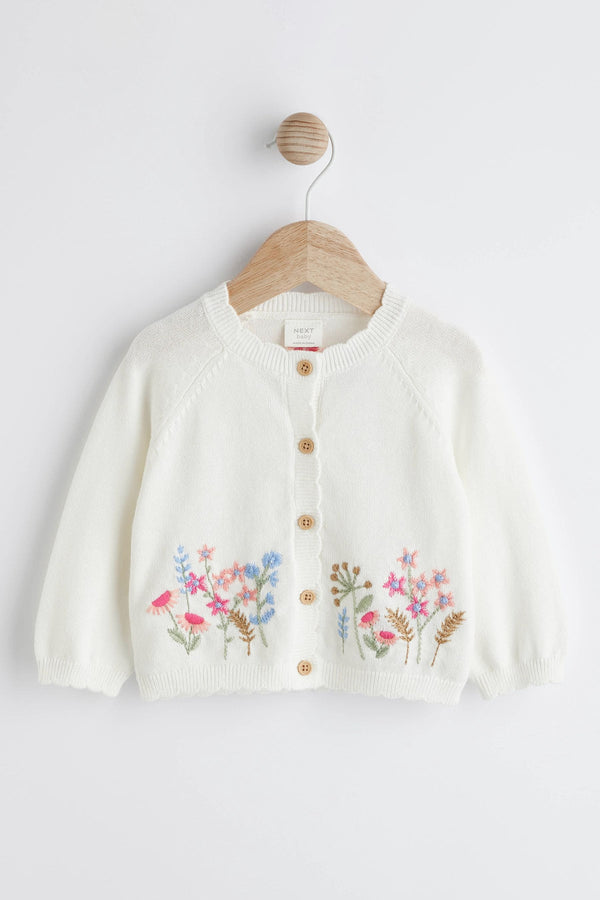 Pink Floral Baby Embroidered 100% Cotton Cardigan (0mths-2yrs)