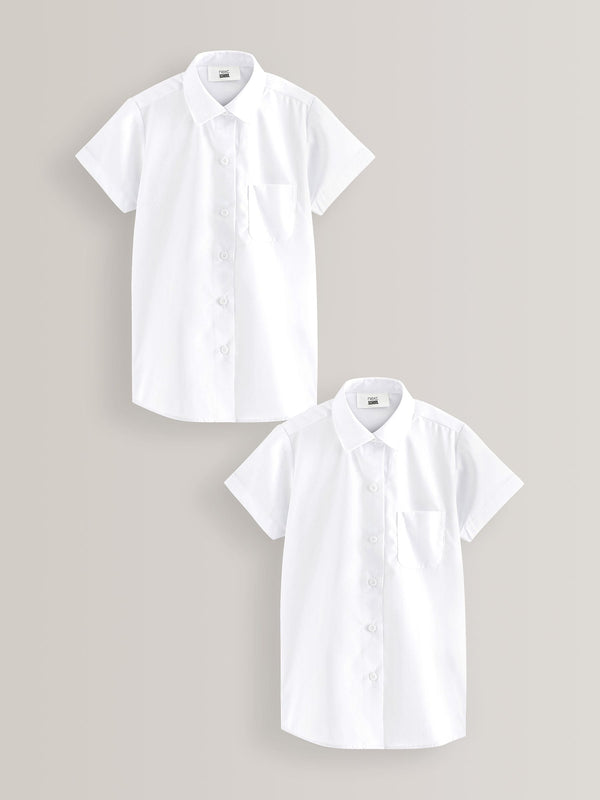 White Slim Fit 2 Pack Short Sleeve School Shirts (3-18yrs)