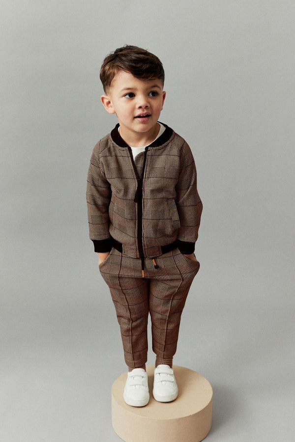 Tan Brown 3 Piece Jersey Check Bomber and Jogger Set (3mths-7yrs)