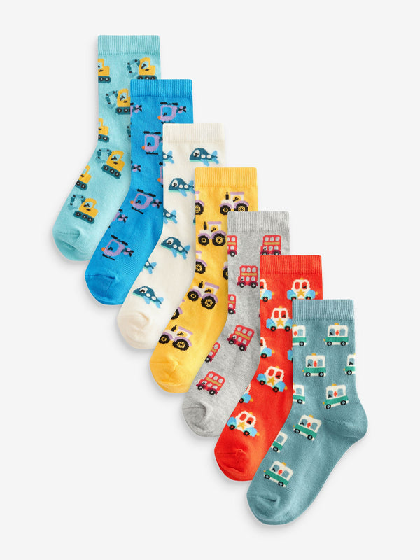 Bright Vehicle Cotton Rich Socks 7 Pack