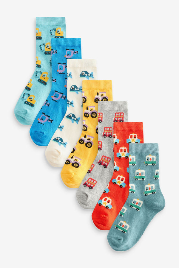 Bright Vehicle Cotton Rich Socks 7 Pack