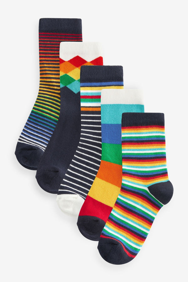 Rainbow Stripe/Pattern Print Cotton Rich Socks 5 Pack