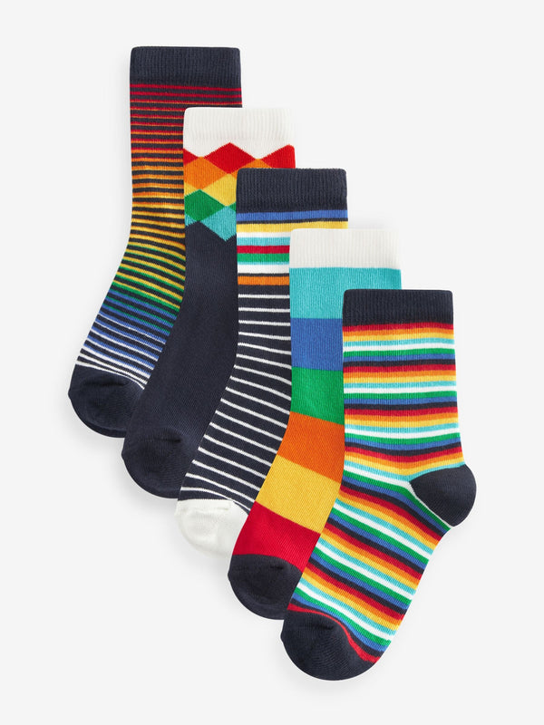 Rainbow Stripe/Pattern Print Cotton Rich Socks 5 Pack