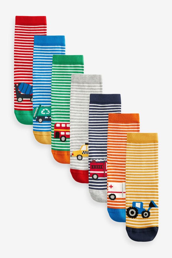 Vehicle Stripe Cotton Rich Socks 7 Pack