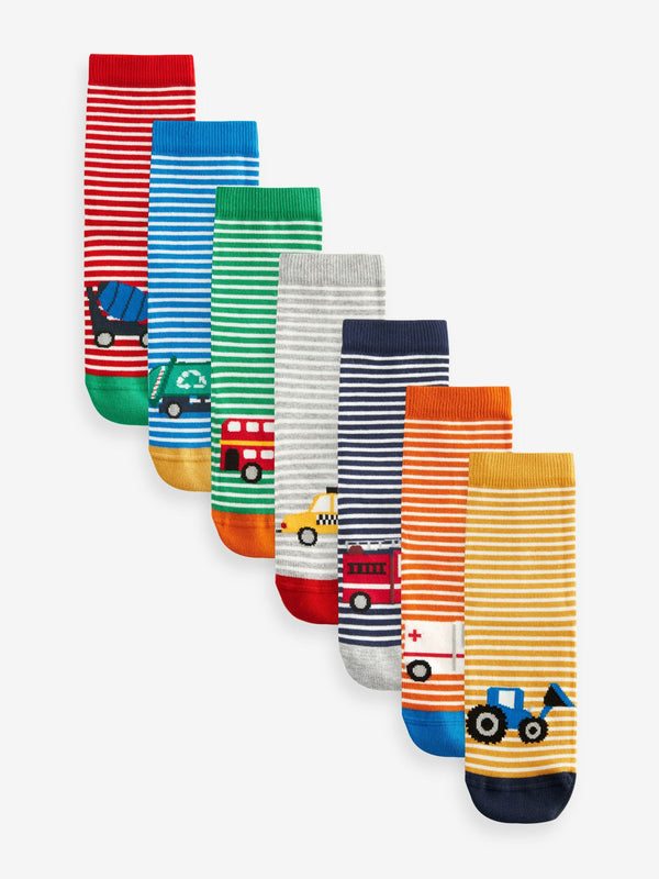 Vehicle Stripe Cotton Rich Socks 7 Pack