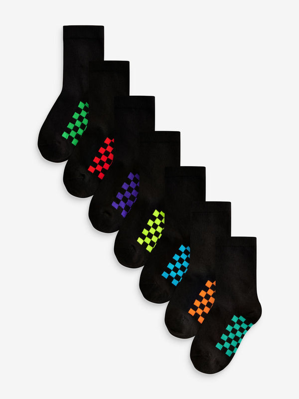Black Checkerboard Cotton Rich Socks 7 Pack