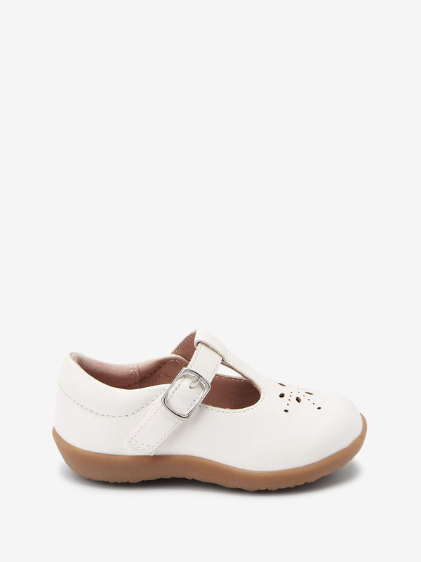 White Leather Wide Fit (G) First Walker T-Bar Touch Fastening Shoes