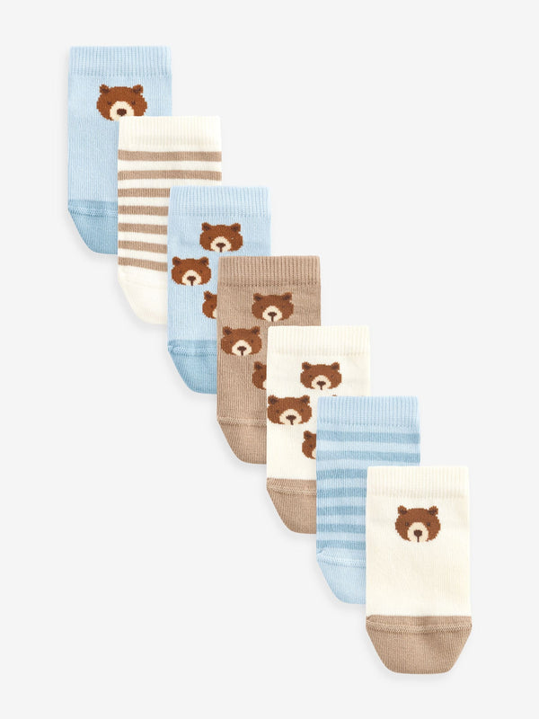 Neutral/Blue Bears Cotton Rich Trainer Socks 7 Pack