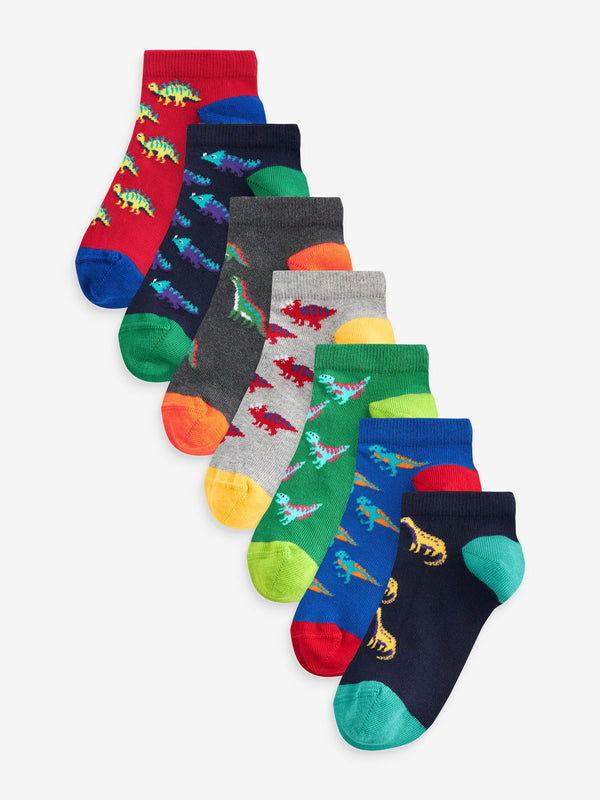 Bright Dinosaurs Cotton Rich Trainer Socks 7 Pack