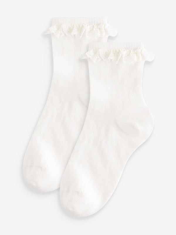 Cream 2 Pack Cotton Rich Ruffle Ankle Socks