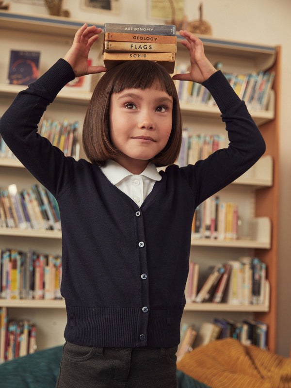 Navy Blue Cotton Rich School V-Neck Cardigan (3-16yrs)