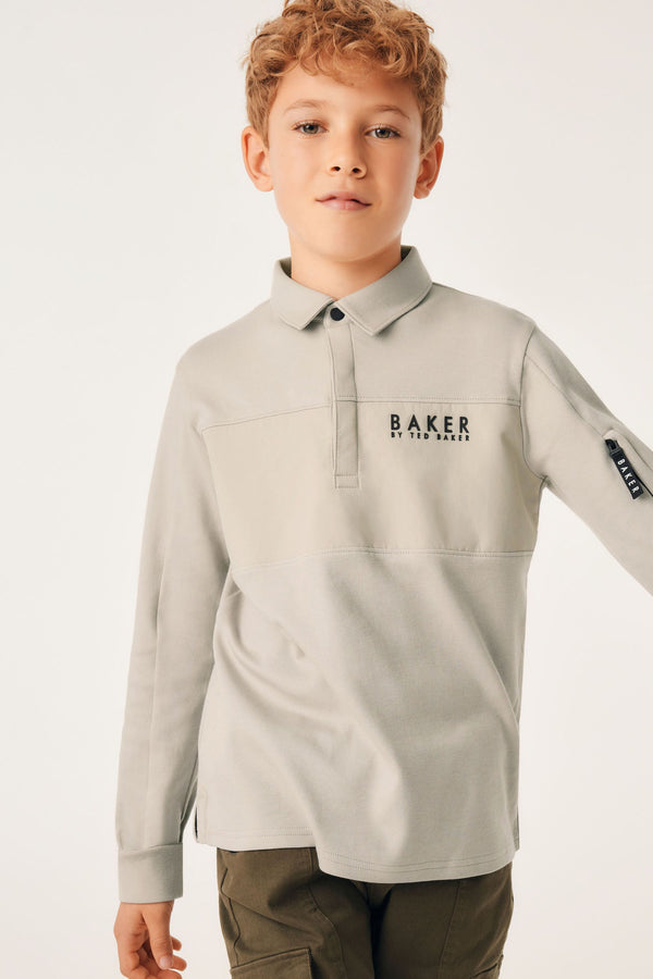 Neutral Baker by Ted Baker Long Sleeve Panel Polo Shirt