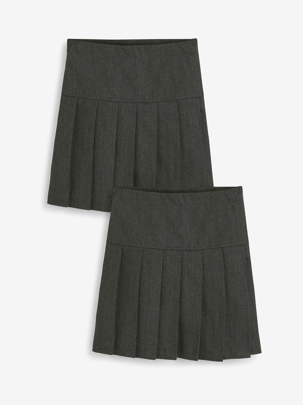 Grey Regular Waist 2 Pack Pleated School Skirts (3-16yrs)