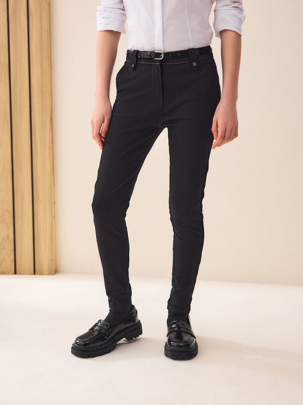 Black Senior Belted Skinny Stretch School Trousers (9-18yrs)