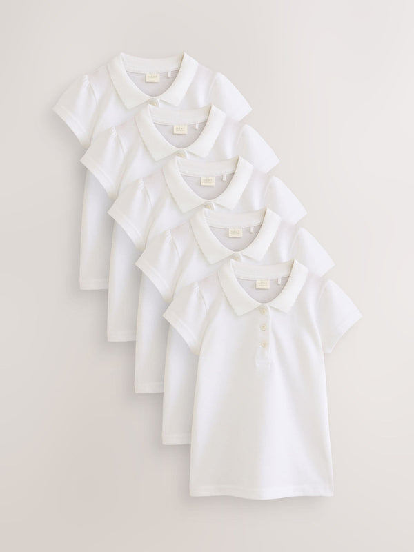 White Slim Fit 5 Pack 100% Cotton Short Sleeve Polo Shirts (3-16yrs)