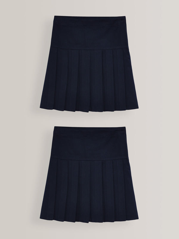 Navy Blue Regular Waist Pleated School Skirts 2 Pack (3-16yrs)