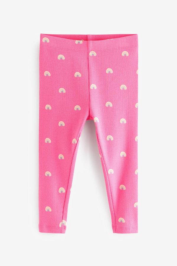 Bright Pink Rainbow Rib Jersey Leggings (3mths-7yrs)