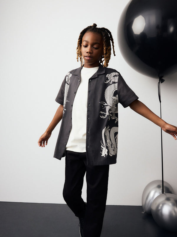 Black Dragon Short Sleeve Printed Shirt (3-16yrs)