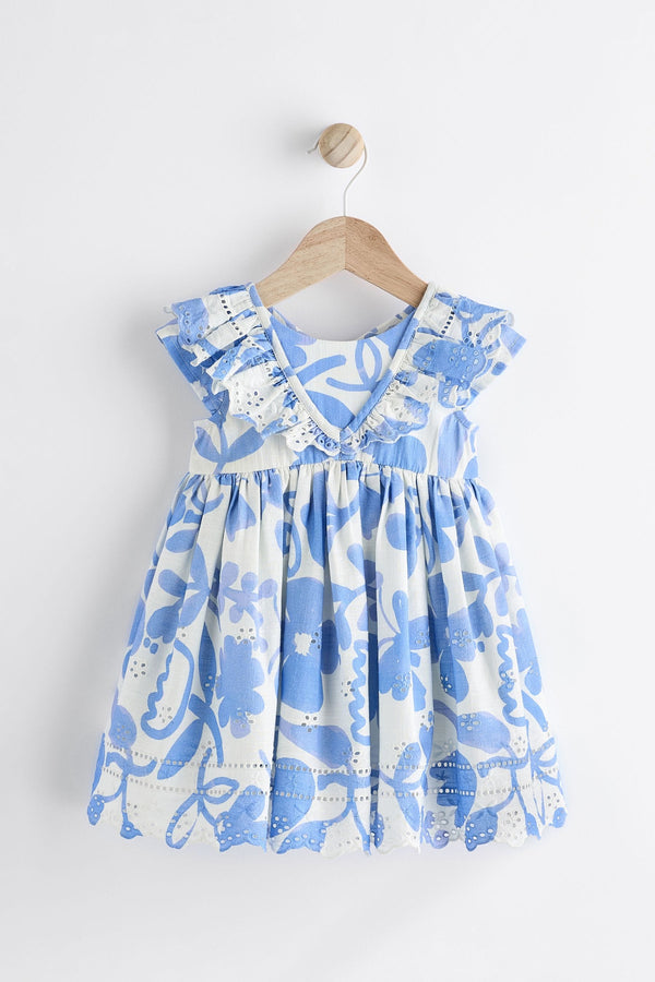 Blue/White Baby Broderie Dress (0mths-2yrs)