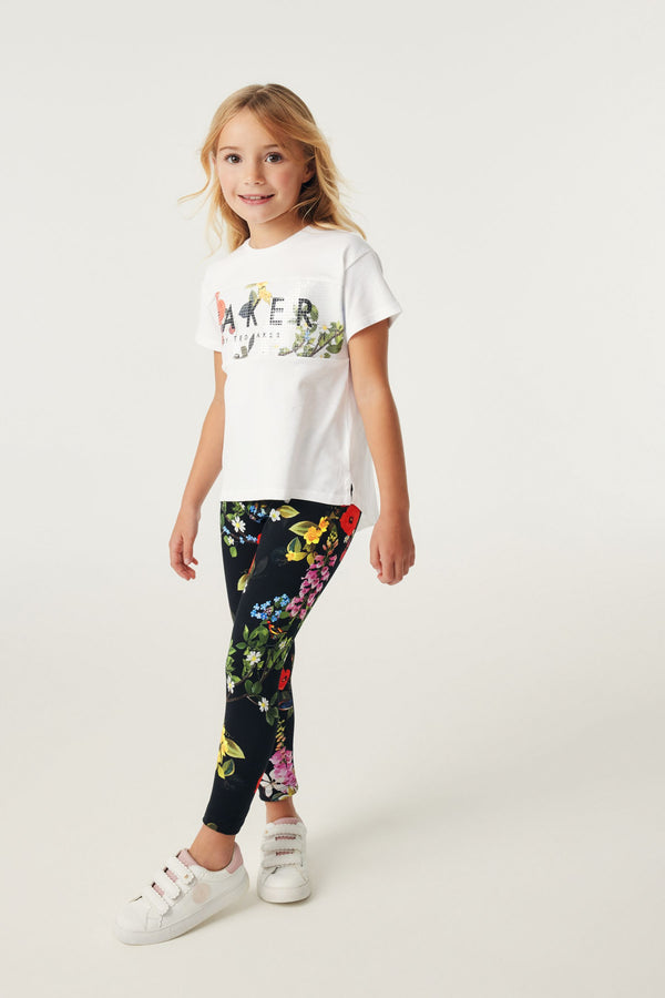 Baker by Ted Baker Floral Leggings and Sequin 100% Cotton T-Shirt Set