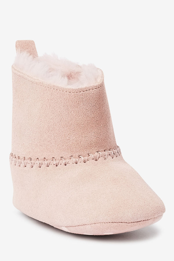 Pink Leather Warm Lined Baby Boots (immediate)