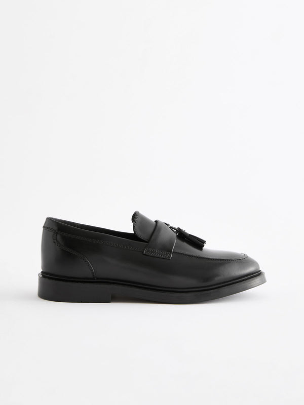 Black School Leather Saddle Loafers