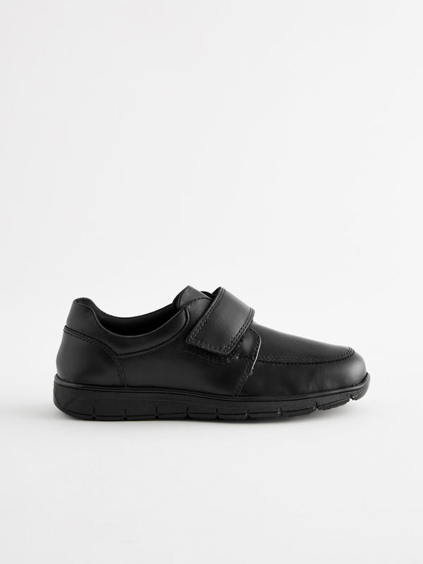 Black Standard Fit (F) Leather Touch Fastening School Shoes
