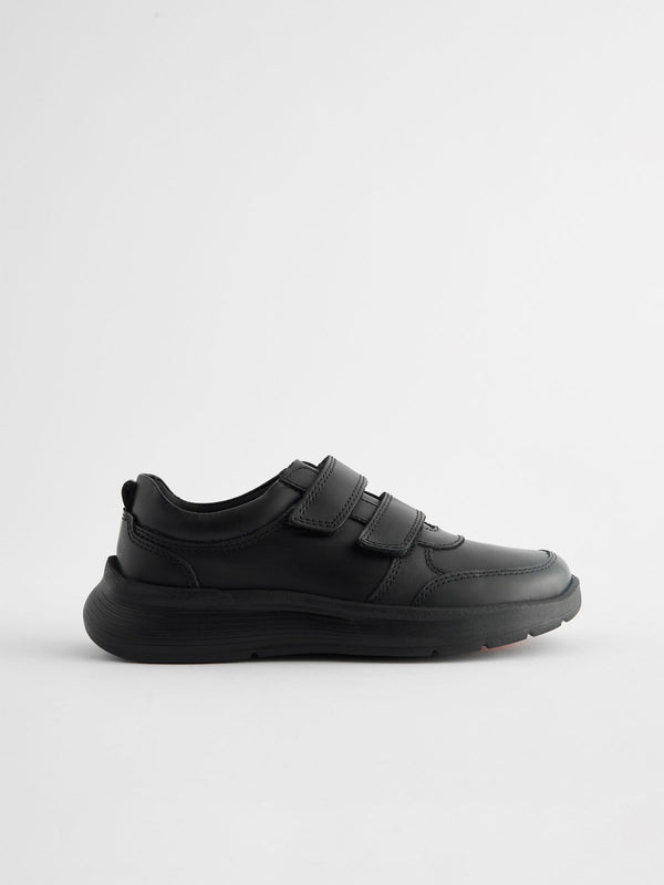 Black Standard Fit (F) Leather 2 Strap Touch Fastening School Shoes