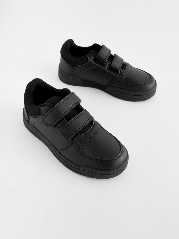 Black Standard Fit (F) 2 Strap Touch Fastening School Shoes