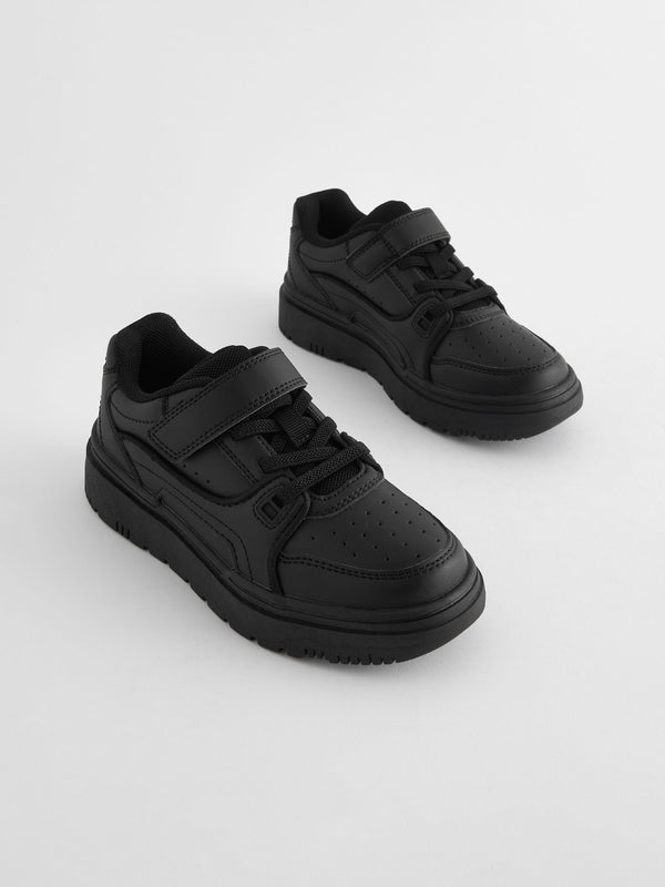 Black 1 Strap Elastic Lace School Shoes