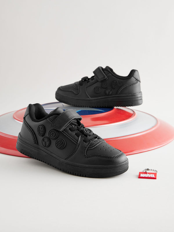Black Marvel 1 Strap Elastic Lace School Shoes