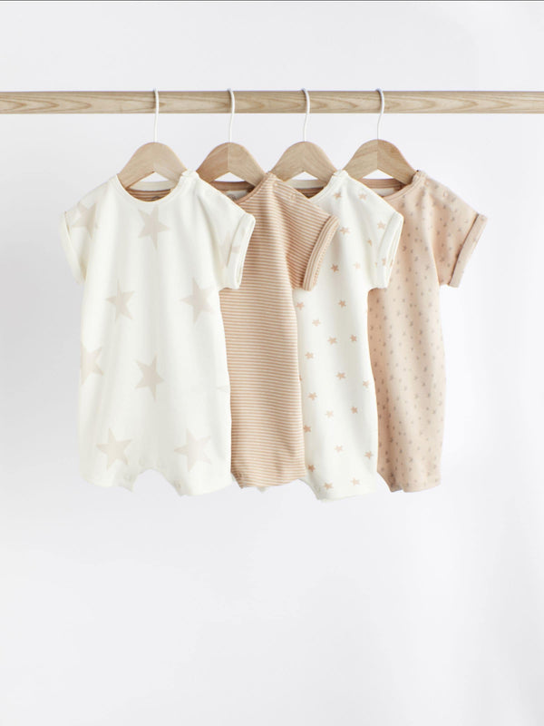 Neutral Star Baby 100% Cotton Romper 4 Pack (0mths-3yrs)