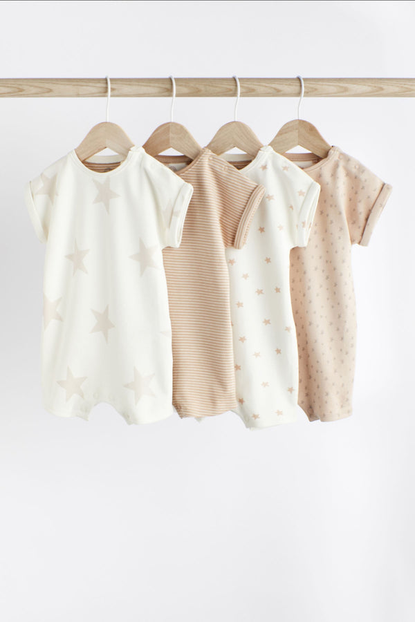 Neutral Star Baby 100% Cotton Romper 4 Pack (0mths-3yrs)