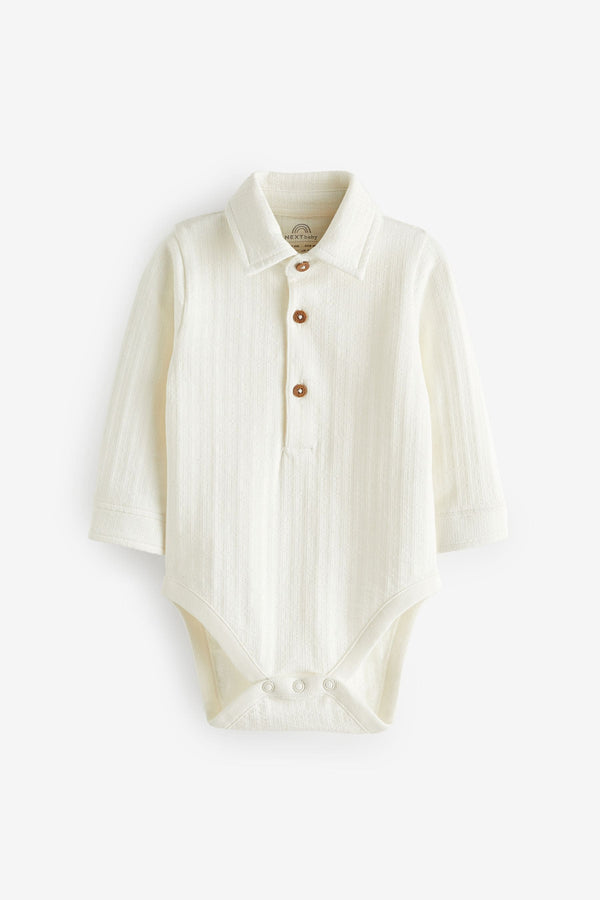 White 100% Cotton Textured Shirt Baby Bodysuit