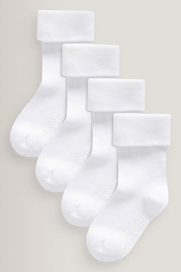 White 4 Pack Baby Roll Top Socks (0mths-2yrs)