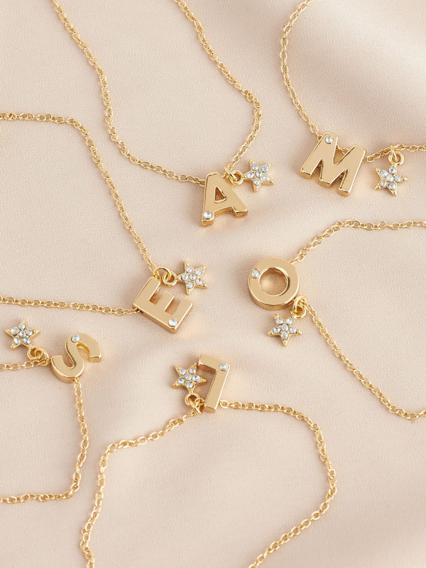 Gold Tone Star and Gem Initial Bracelet